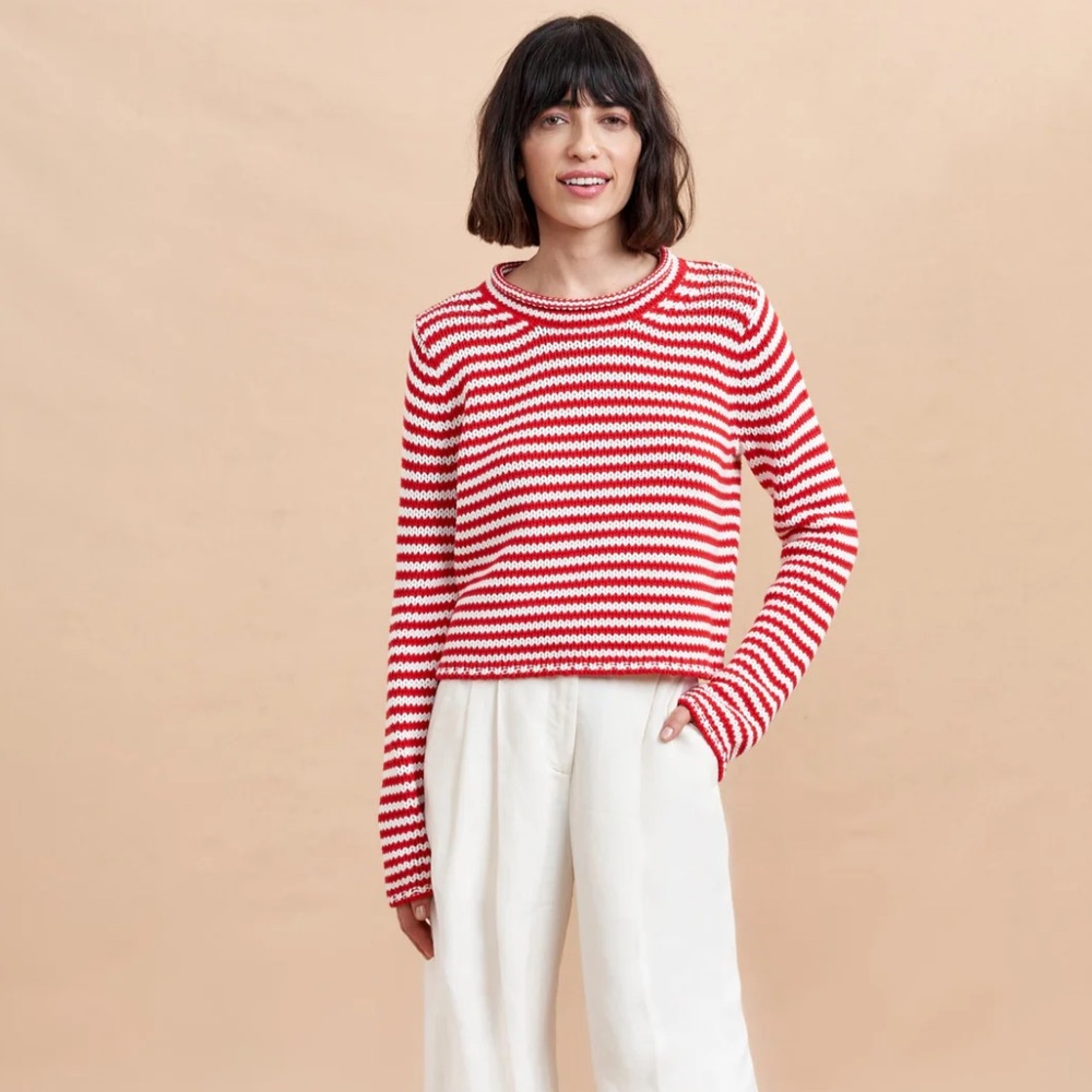 La Ligne Red and White Striped Crew Neck Sweater